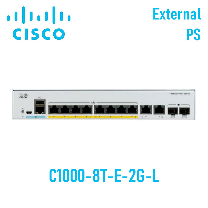 Switch Layer 2 Cisco Catalyst C1000-8T-E-2G-L | 8 Port RJ45 1G | 2 Port combo SFP/RJ45 | External Power Supply