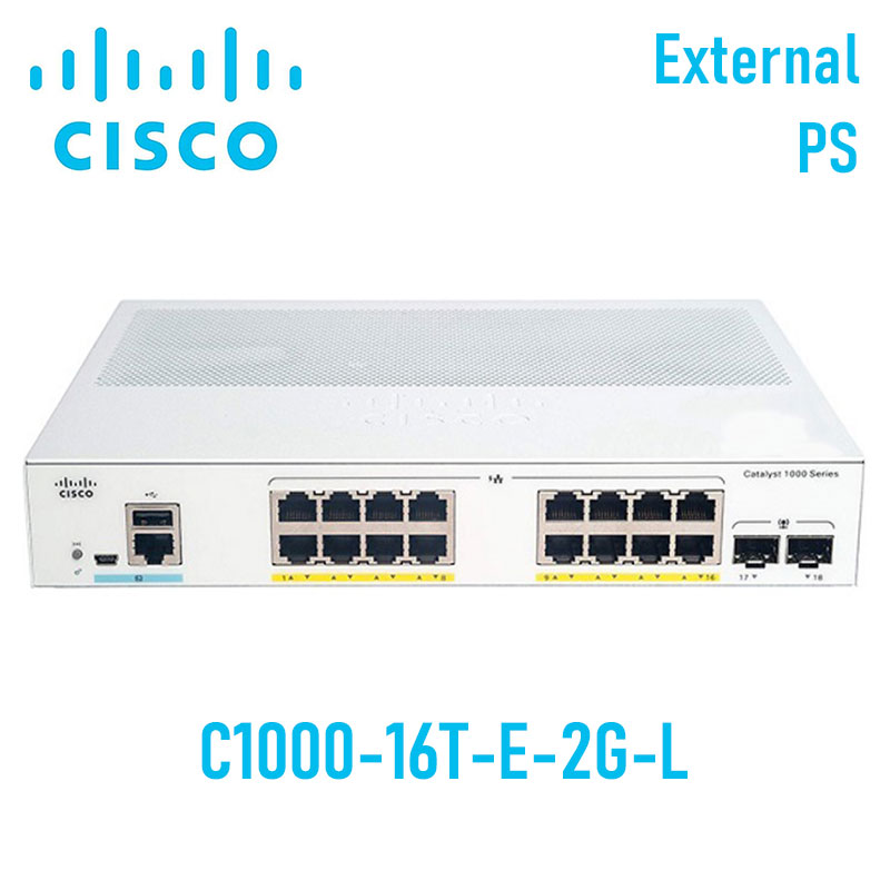 Switch Layer 2 Cisco Catalyst C1000-16T-E-2G-L | 16 Port RJ45 1G | 2 Port SFP | External Power Supply